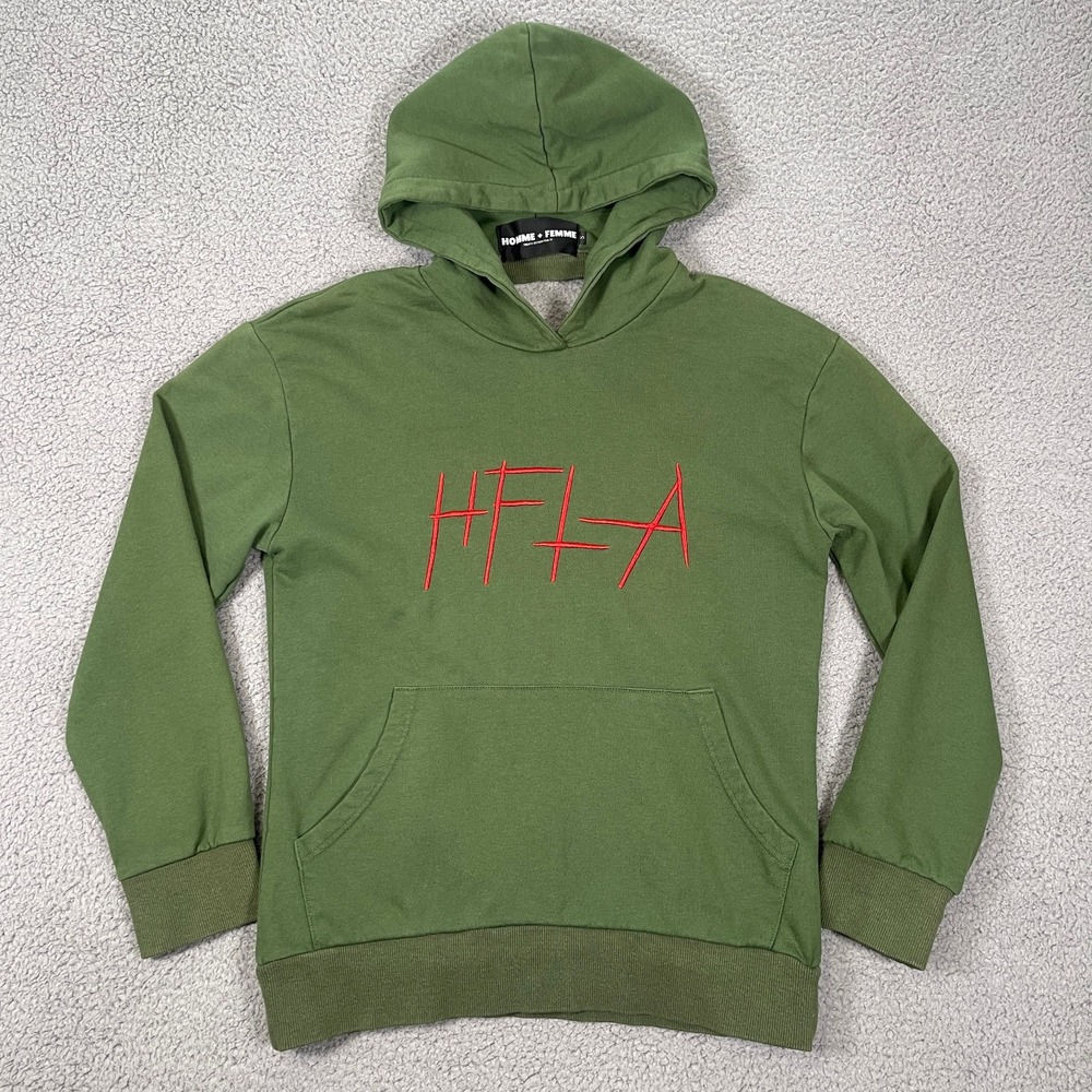 Homme Femme‎ Hoodie Mens S Green Crewneck Double Sided Sweatshirt Redrum HFLA